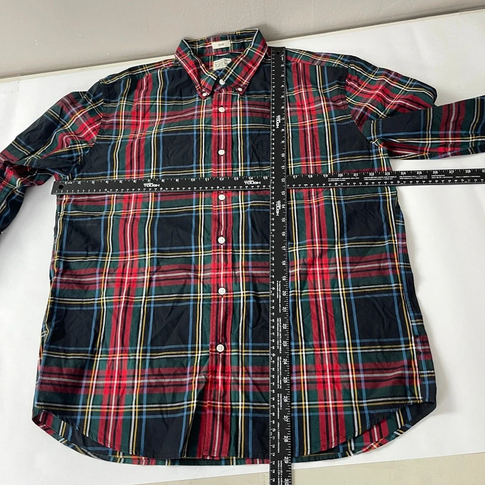 J Crew Shirt Mens XL Blue Red Slim OCBD Pinpoint Oxford Tartan Preppy Luxury